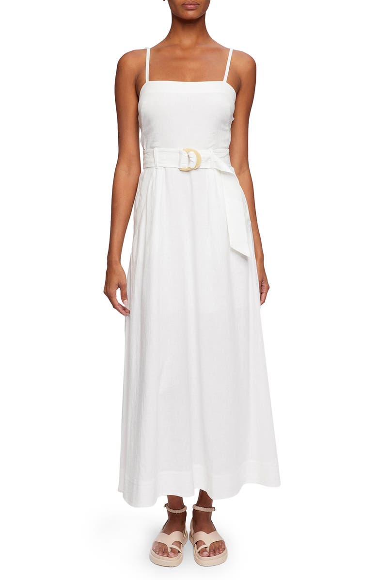 Jonathan Simkhai Standard Skye Belted Washed Linen Blend Midi Dress, Main, color, 