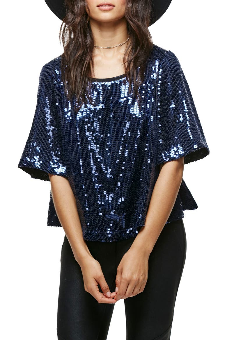 Night Fever Sequin Tee, Main, color, NAVY