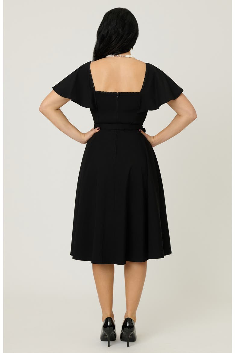 Flutter Sleeve Belted Swing Dress, Alternate, color, Solid Black