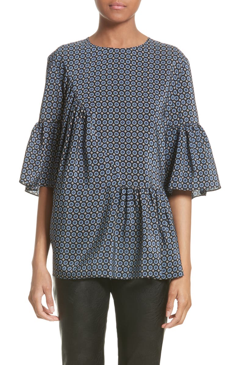 Stella McCartney Windsor Print Silk Ruffle Blouse, Main, color, 