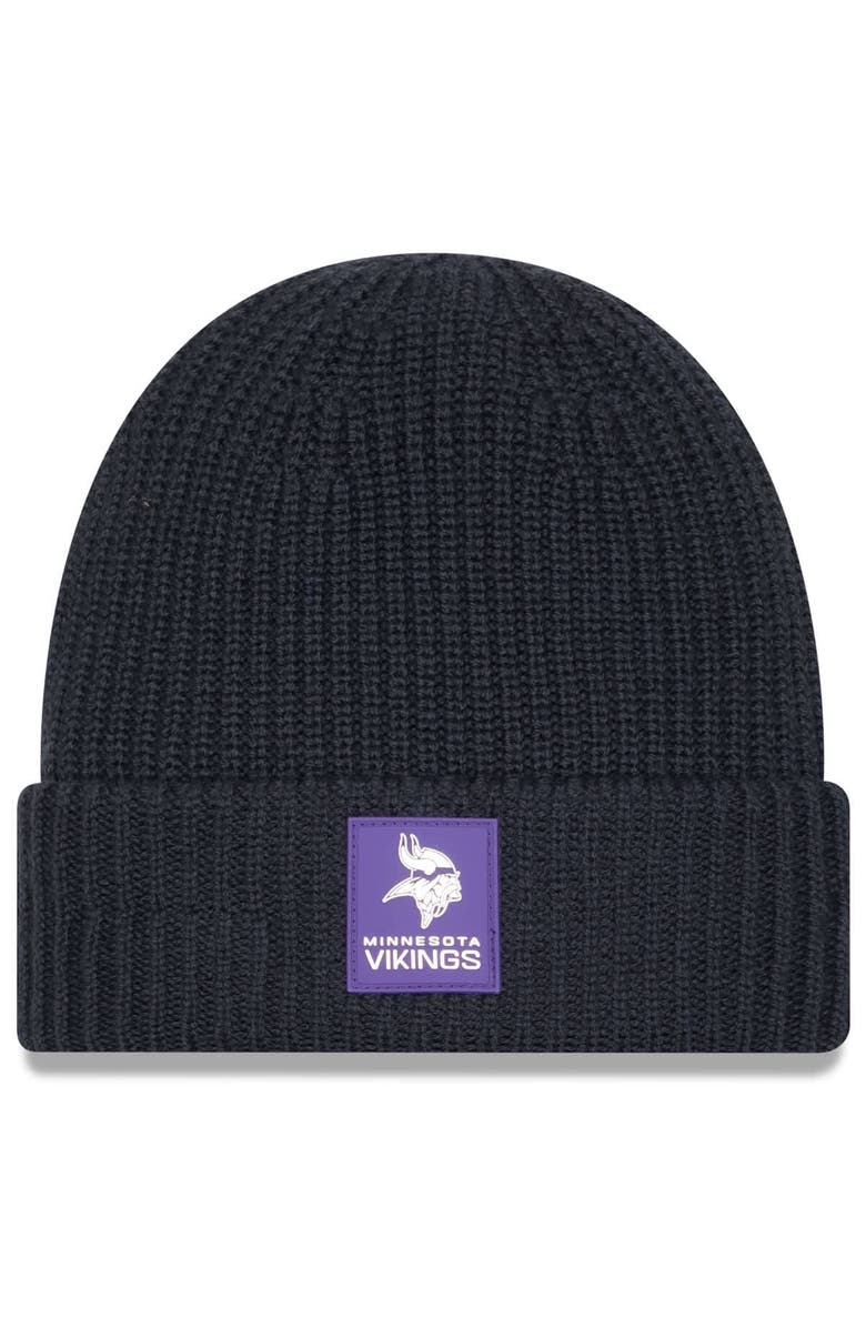 New Era Men's New Era Charcoal Minnesota Vikings 2025 Sideline Cold Weather Cuffed Knit Hat, Main, color, Charcoal