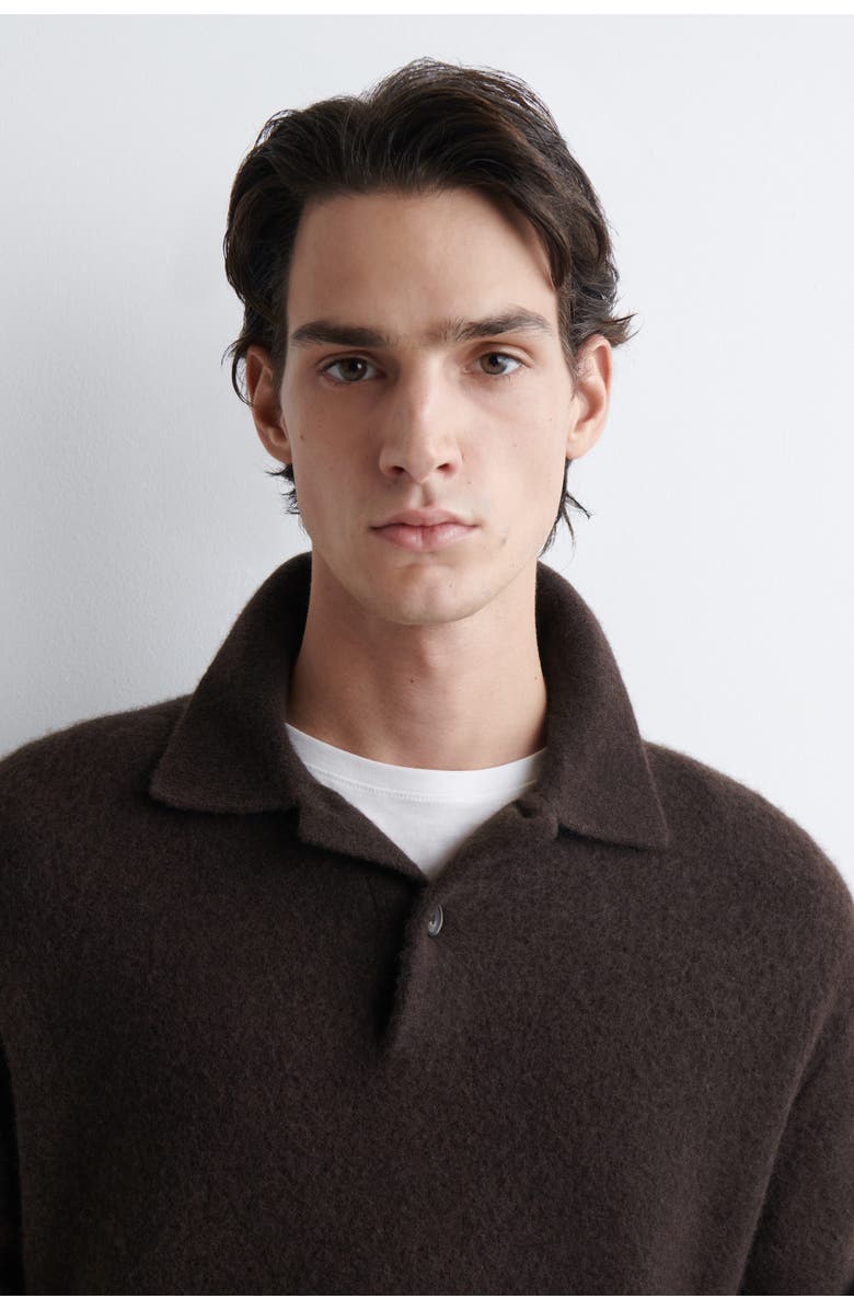 COS Brushed-Wool Polo Shirt, Alternate, color, Dark Brown