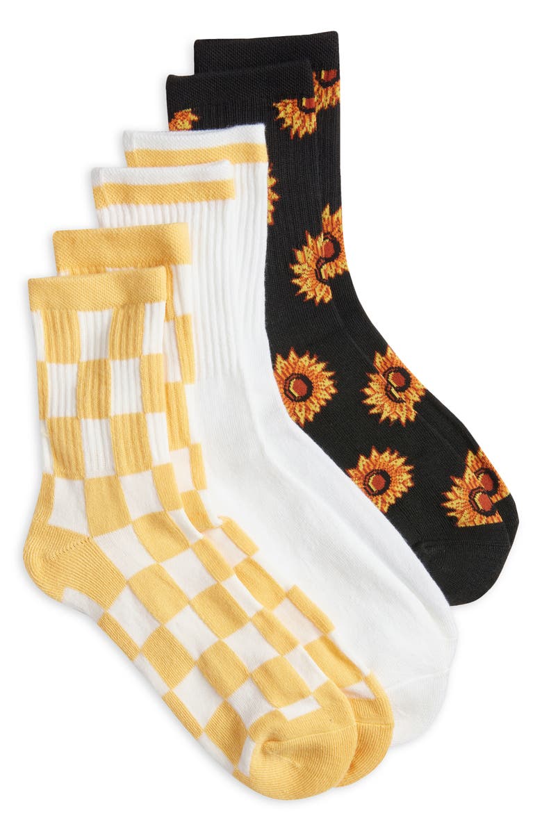 K Bell Socks LA Sunflower Assorted 3-Pack Crew Socks, Main, color, Yellow Multi