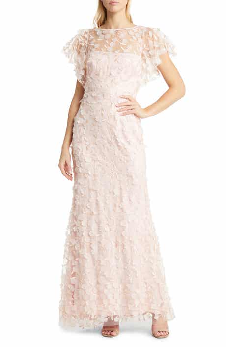 Floral 3D Embroidered Flutter Sleeve Gown