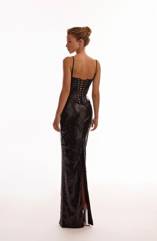 Milla Dramatic Fitted Sequinned Black Maxi Skirt In Black