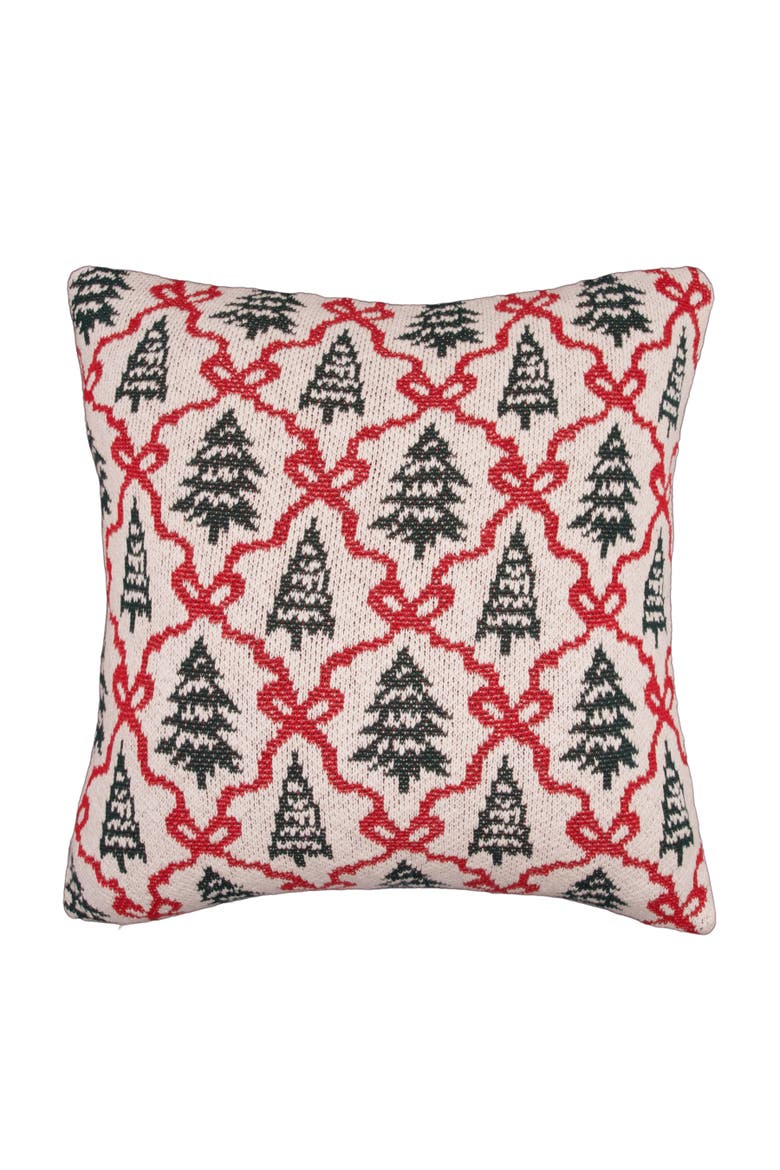 Trees And Ribbon Bows Christmas Knitted Throw Pillow 20" x 20", Main, color, Green