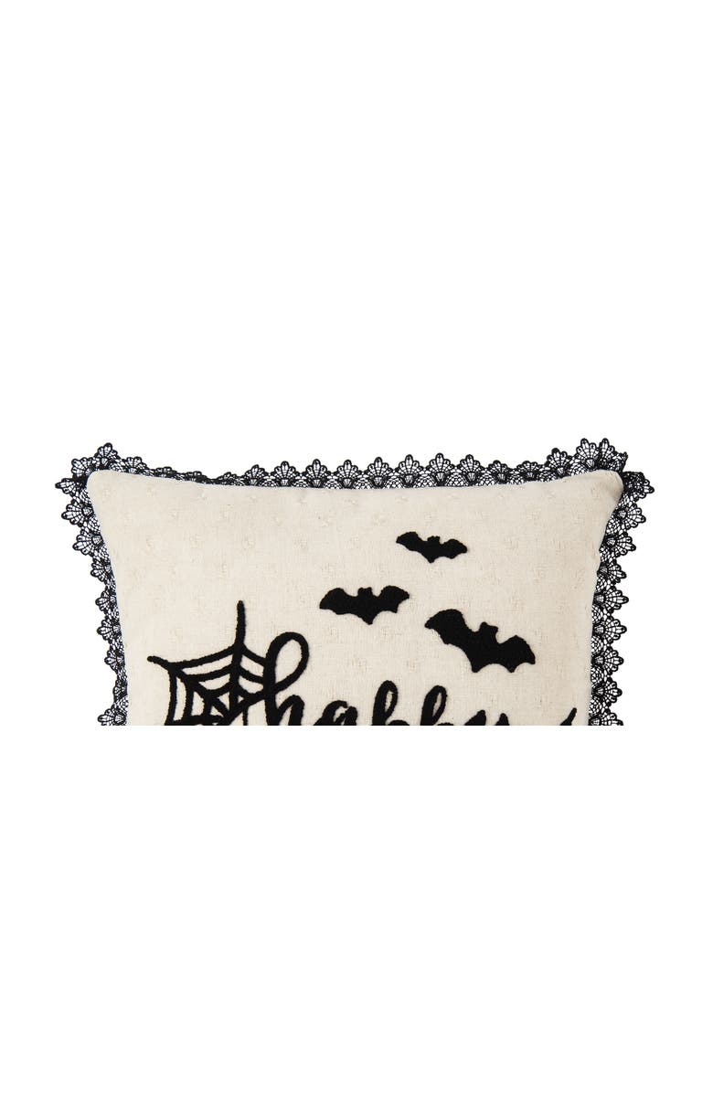 C&F Home Happy Halloween Embroidered Bats and Spiderweb Throw Pillow, 18" x 18", Alternate, color, Beige