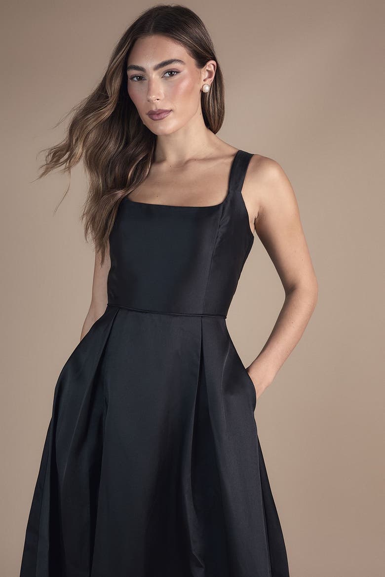 Scoop Neck Full Skirted Twill Maxi Dress, Alternate, color, Black
