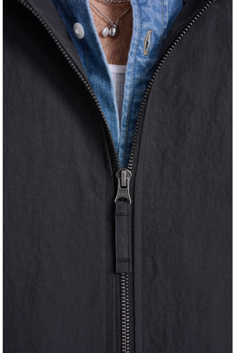 Water Resistant Hooded Nylon & Cotton Jacket, Alternate, color, BLACK