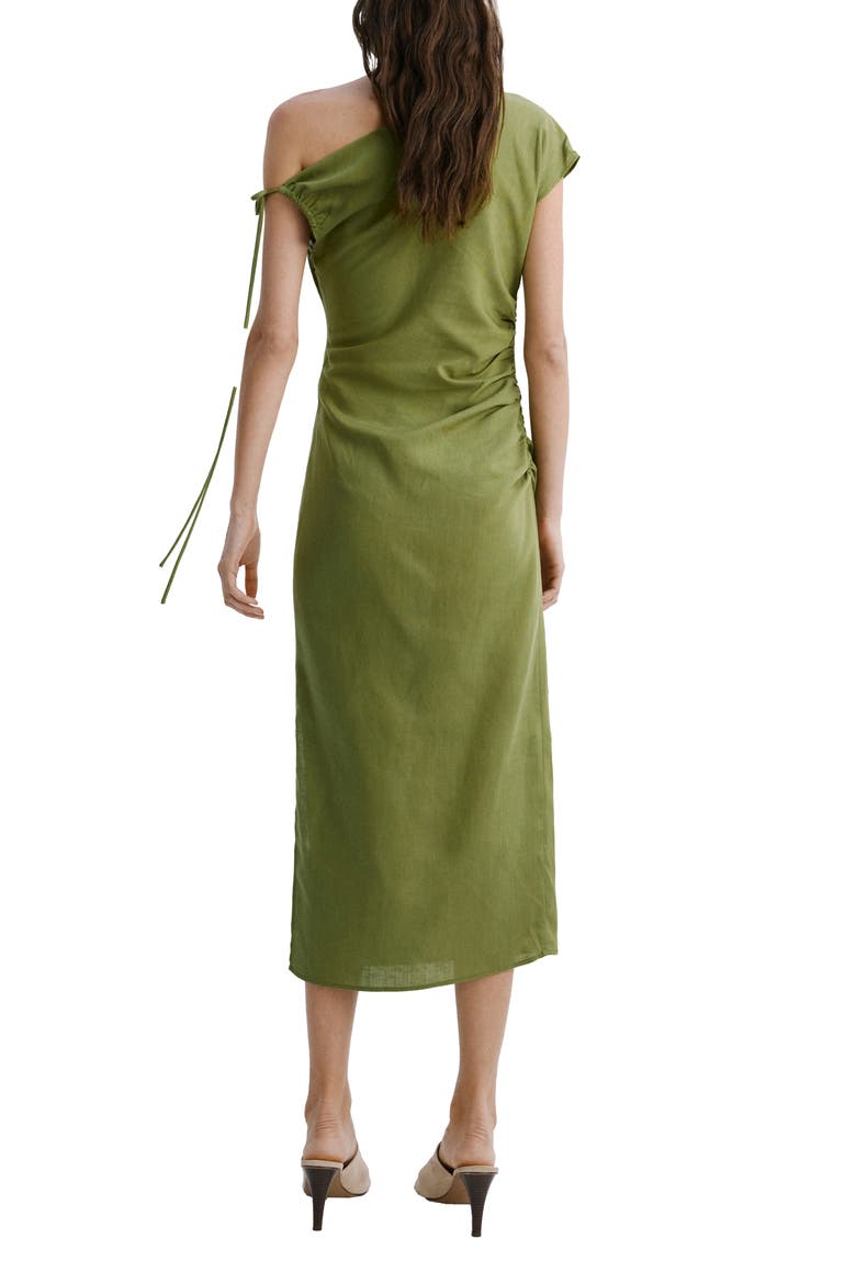 Side Ruched One-Shoulder Midi Dress, Alternate, color, GREEN