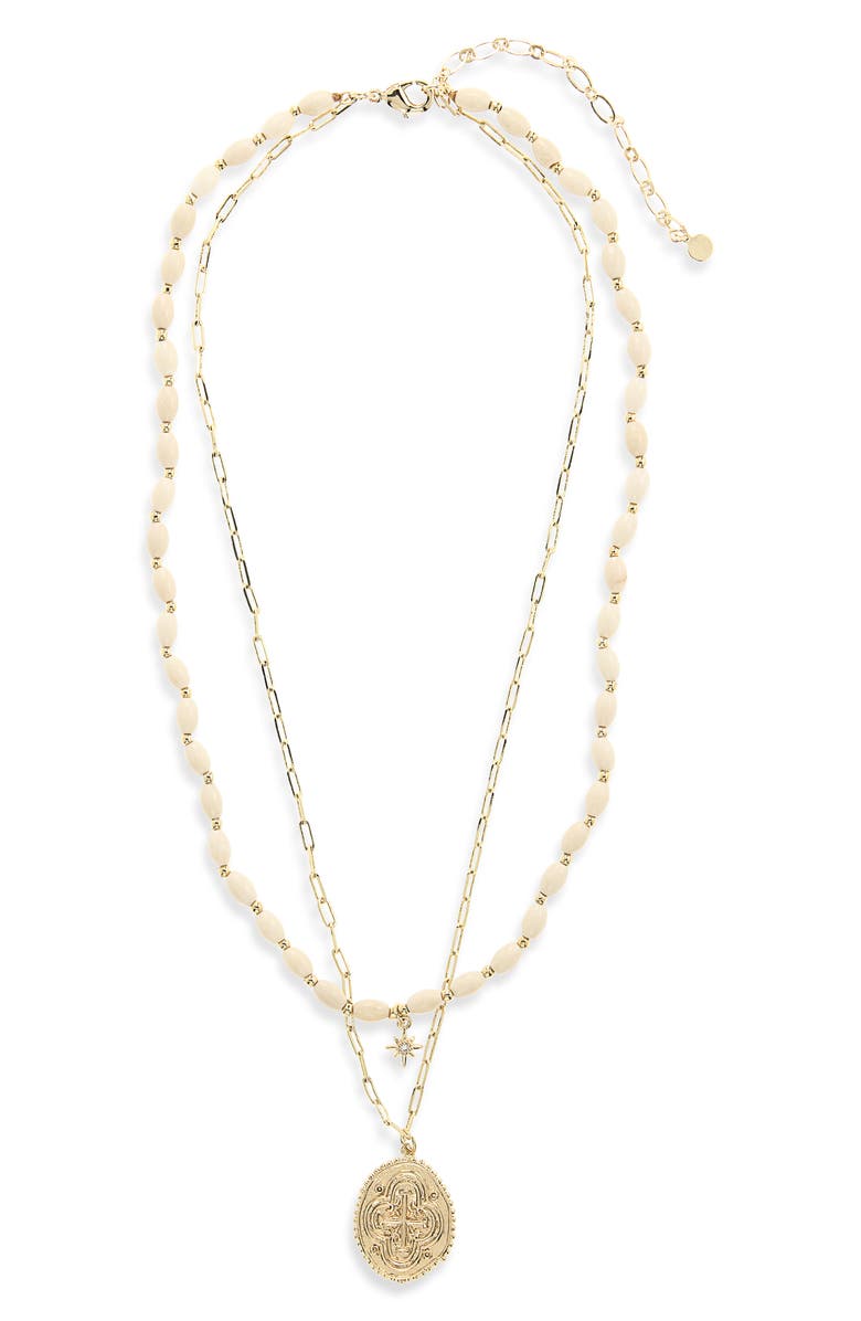 Panacea Two-Row Howlite Stone Coin Pendant Necklace, Main, color, Ivory