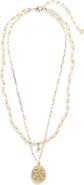 Panacea Two-Row Howlite Stone Coin Pendant Necklace