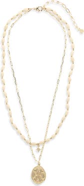 Panacea Two-Row Howlite Stone Coin Pendant Necklace