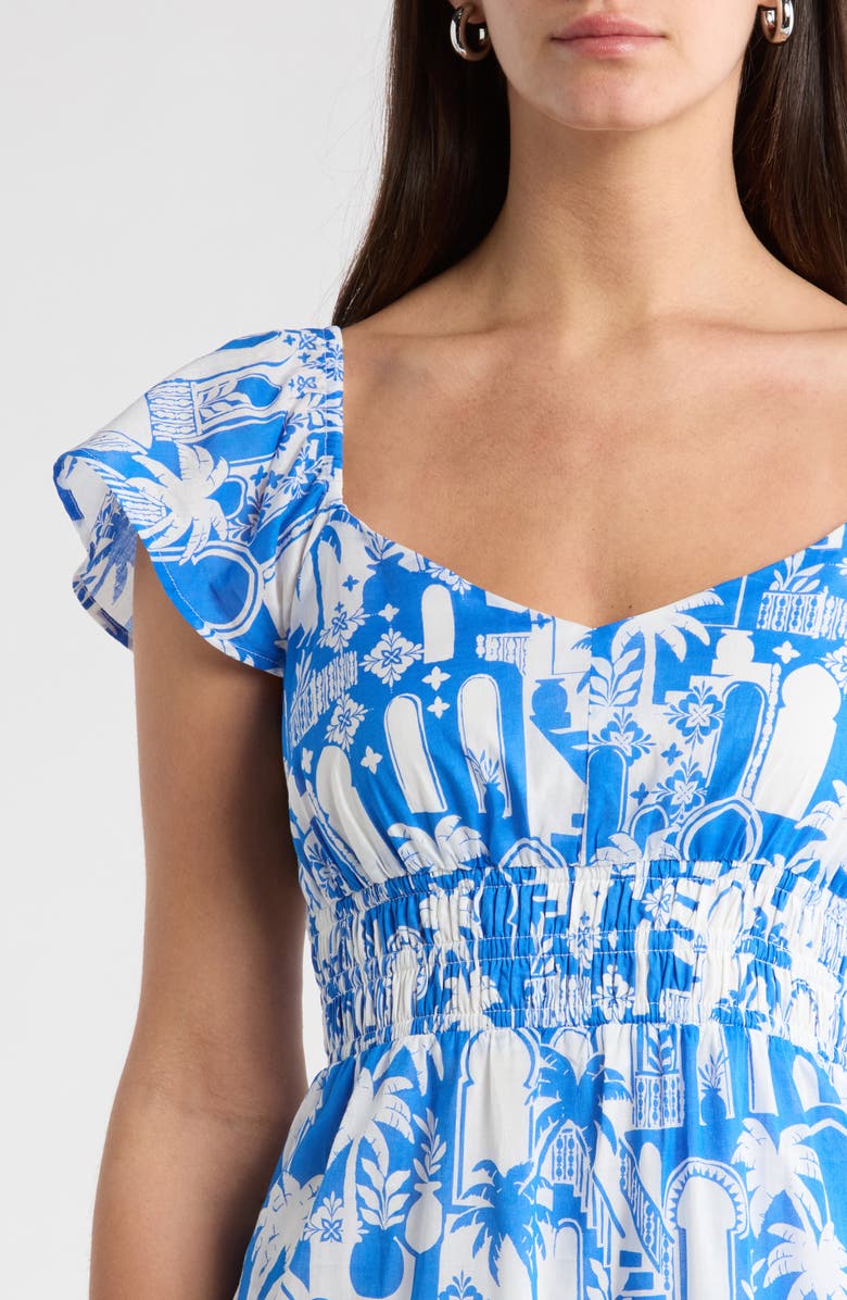 SUGARLIPS Nala Tiered Smocked Maxi Sundress, Alternate, color, White-Blue