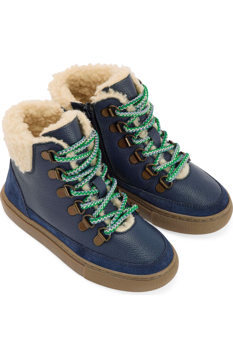 Boden Kids' Borg Faux Fur Lined Lace-Up Boot, Main, color, Navy