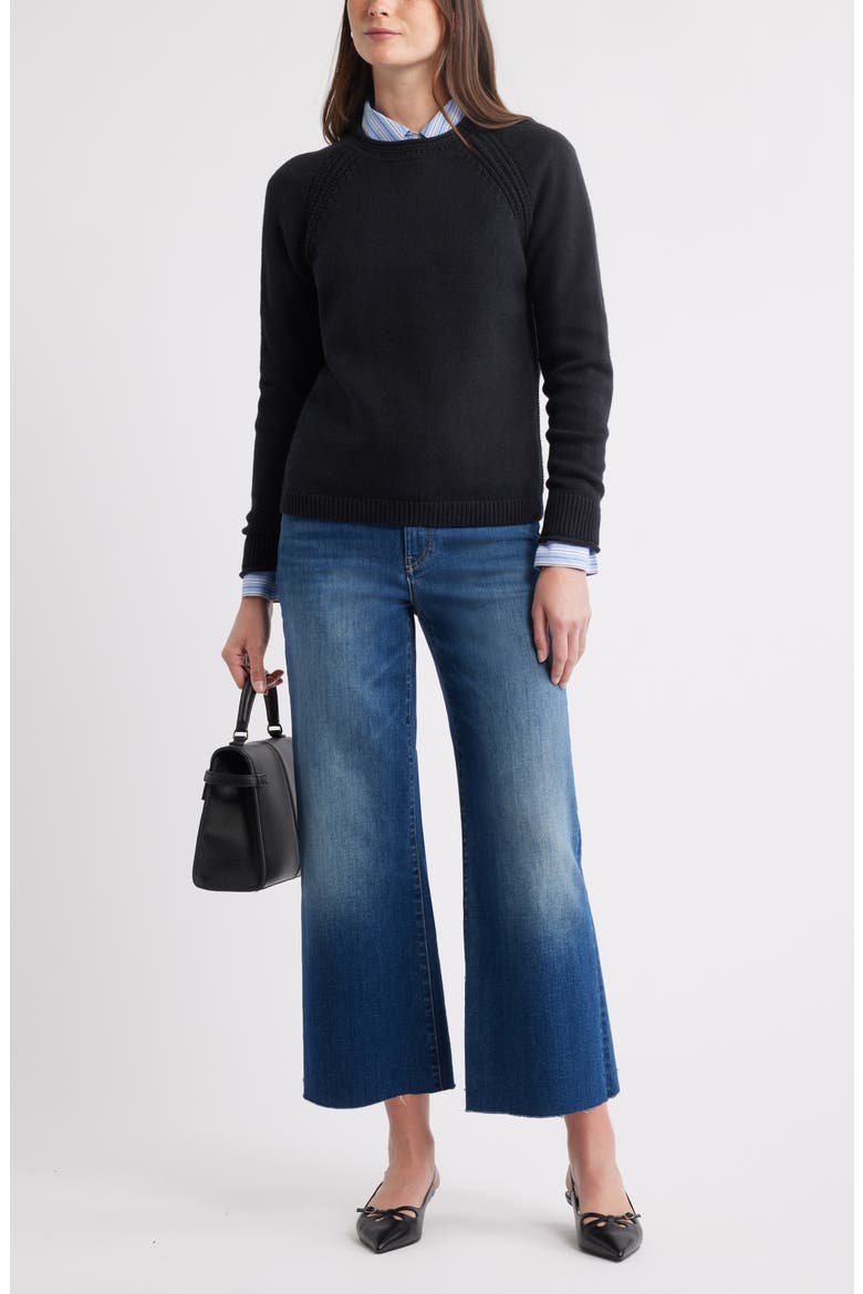 Raglan Sleeve Roll Neck Wool & Cotton Sweater, Alternate, color, BLACK
