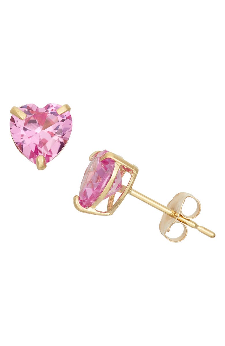 FZN 10K Gold Sapphire Heart Stud Earrings, Main, color, Yellow