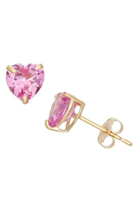 10K Gold Sapphire Heart Stud Earrings