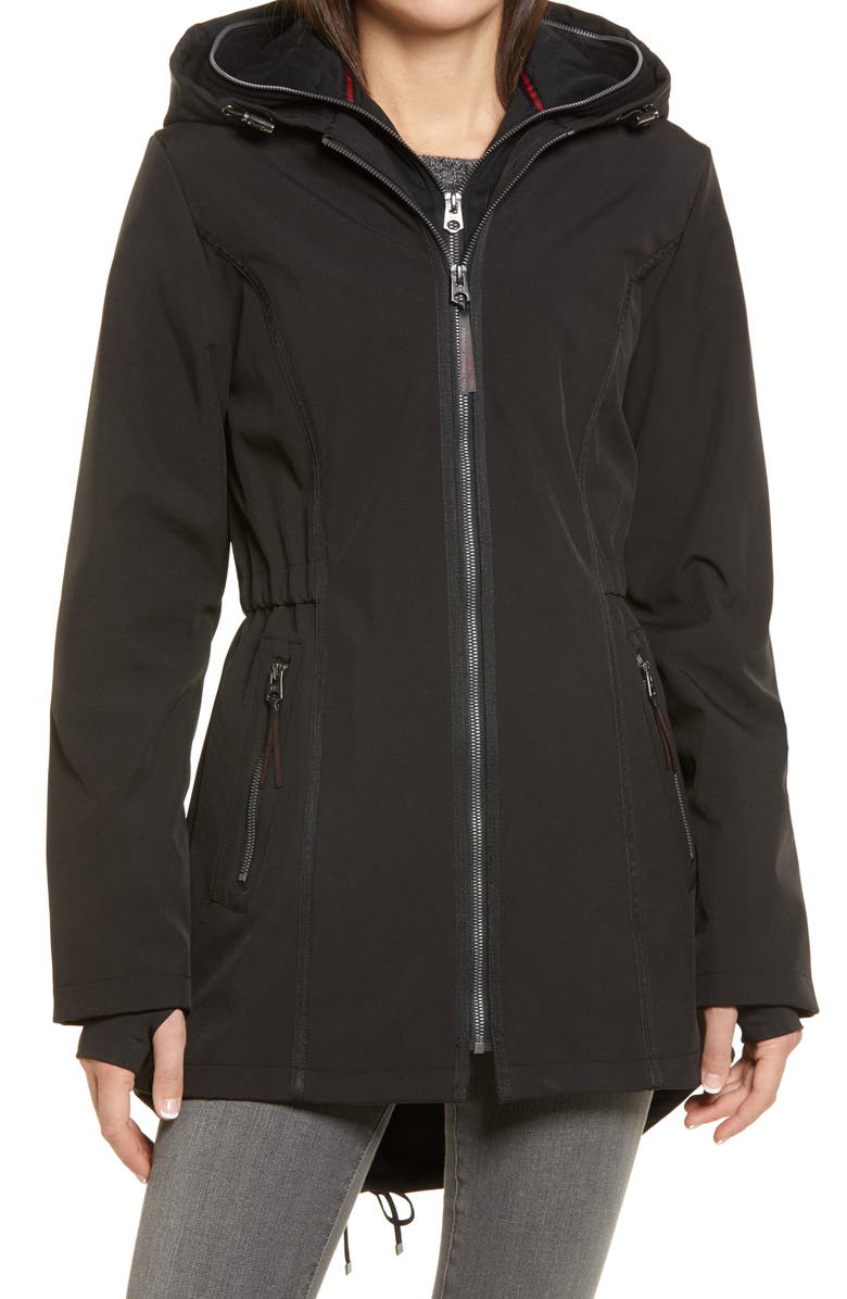 French Connection Hooded Jersey Bib Raincoat, Main, color, 