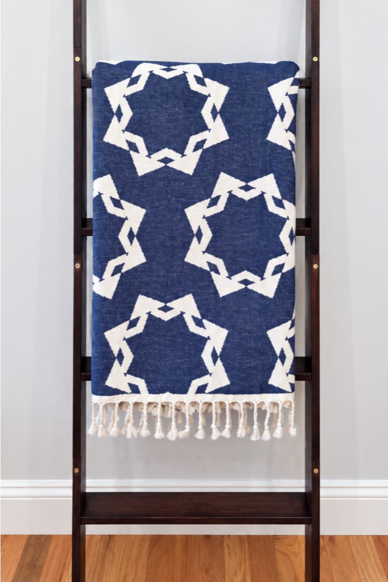 Rossette Reversible Organic Cotton Throw Blanket, Alternate, color, Navy