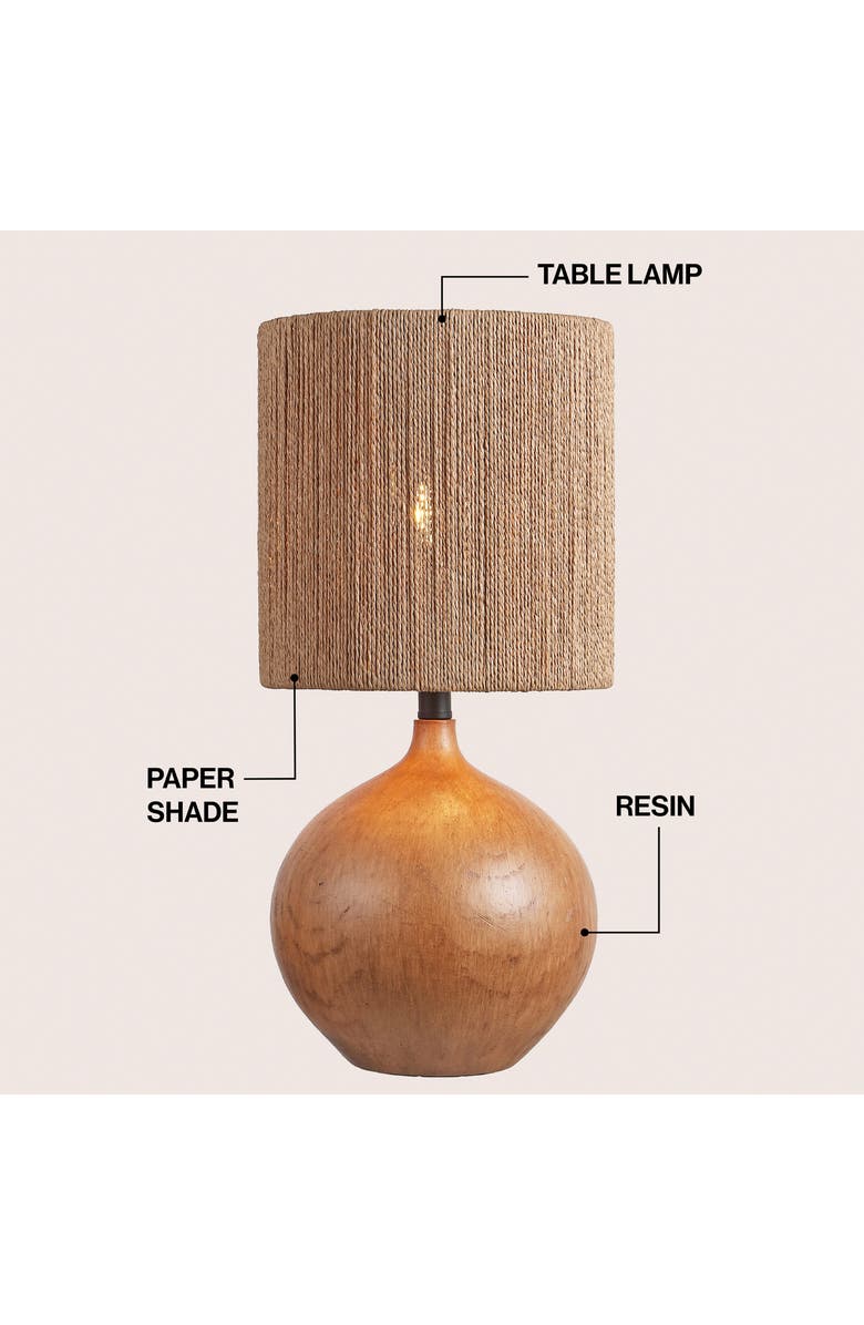 JONATHAN Y Abram Bohemian Resin/Metal Round Table Lamp with Paper Rope Shade, Alternate, color, Brown Wood Finish