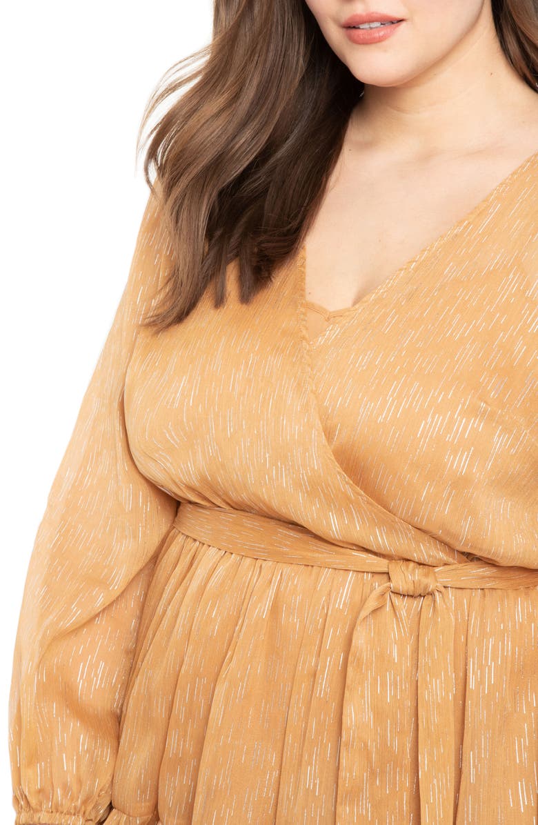 ELOQUII Metallic Tiered Long Sleeve Maxi Dress, Alternate, color,