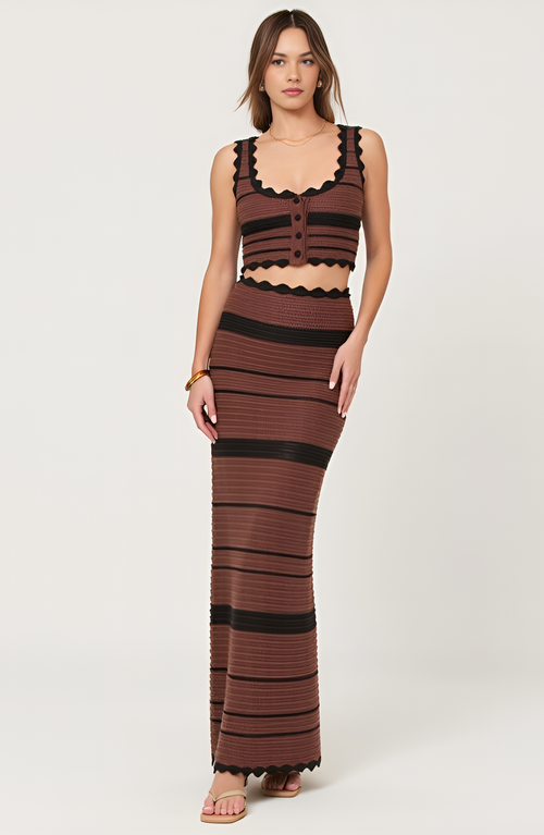 Modenaire Scallop Trim Crochet Crop Top And Maxi Skirt Set In Multi