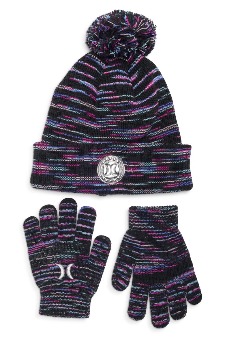 Kids' Space Dye Beanie & Gloves Set, Main, color, BLACK
