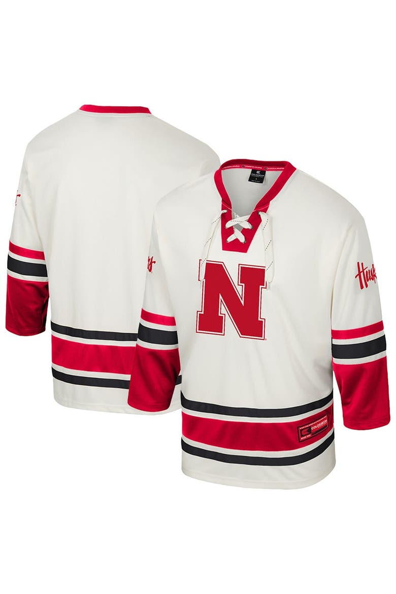 Men's Colosseum Cream Nebraska Huskers Puck Proud Fashion Hockey Jersey, Main, color, Cream