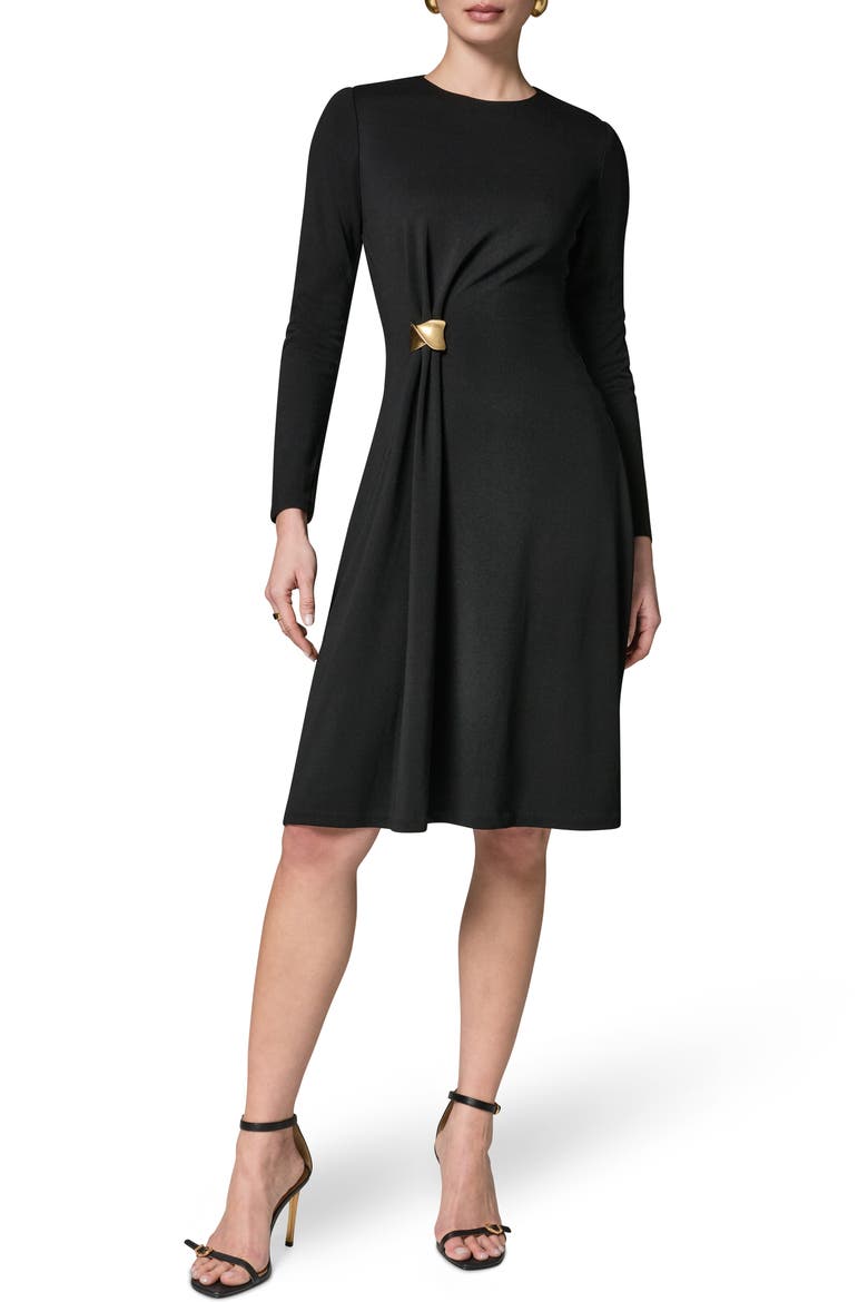 Side Drape Long Sleeve Dress, Main, color, BLACK
