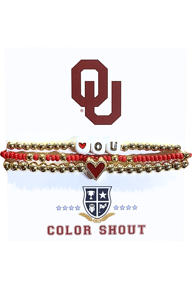 Oklahoma Love My College Bracelet Stack, Main, color, Yellow Gold
