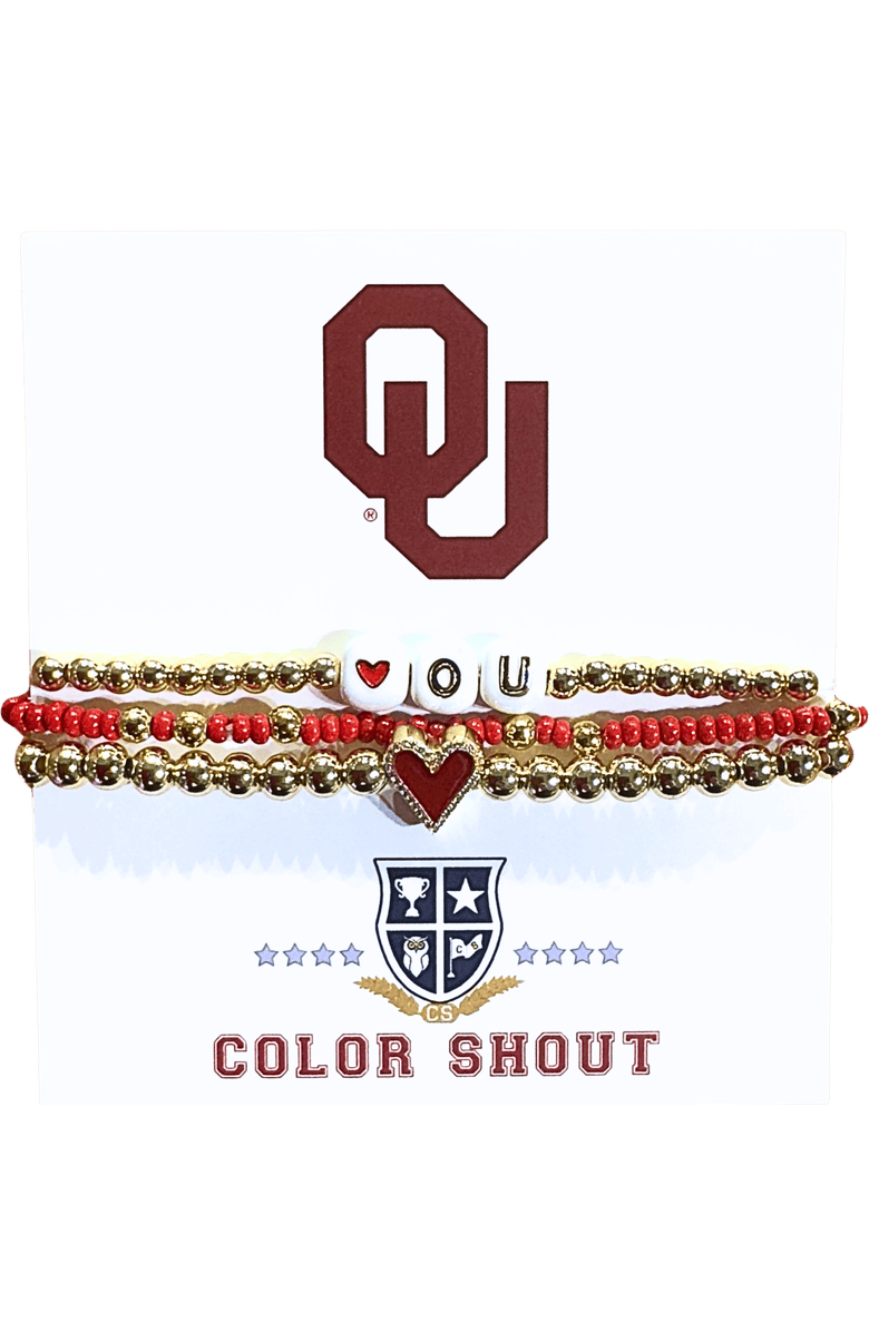 Color Shout Oklahoma Love My College Bracelet Stack, Main, color, Yellow Gold
