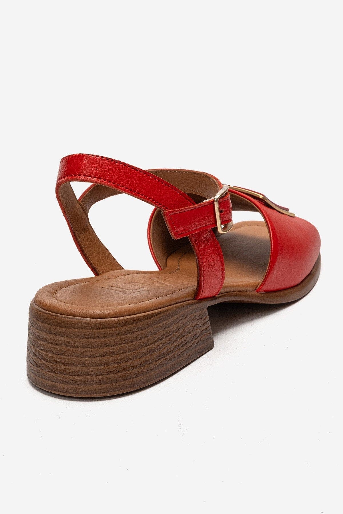 Svelte Leather Buckle Sandal, Alternate, color, Red