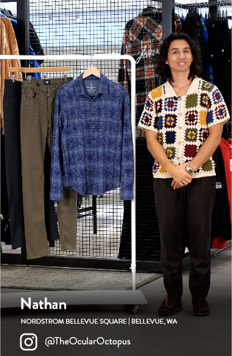 Fireside Fronds Plaid Strech Flannel Button-Up Shirt, sales video thumbnail