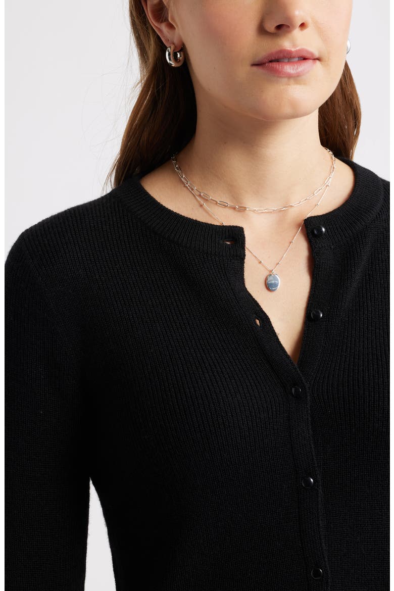 Crewneck Merino Wool Blend Cardigan, Alternate, color, BLACK