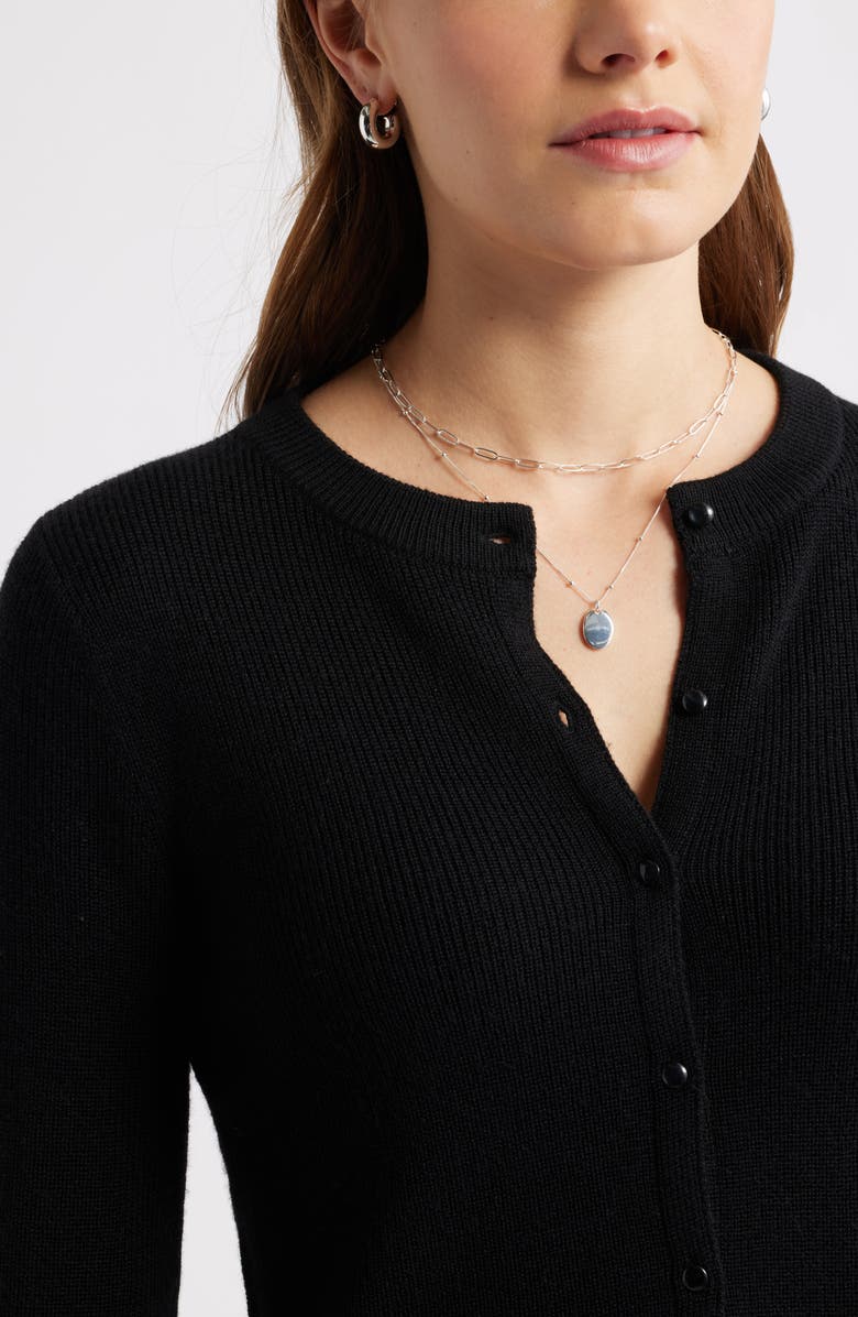 Caslon<sup>®</sup> Crewneck Wool Blend Cardigan, Alternate, color, Black