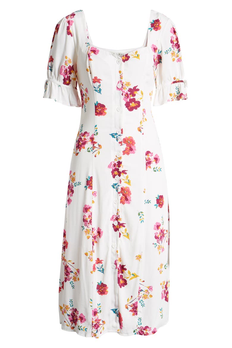 Floral Print Midi Dress, Alternate, color, WHITE MULTI FLORAL