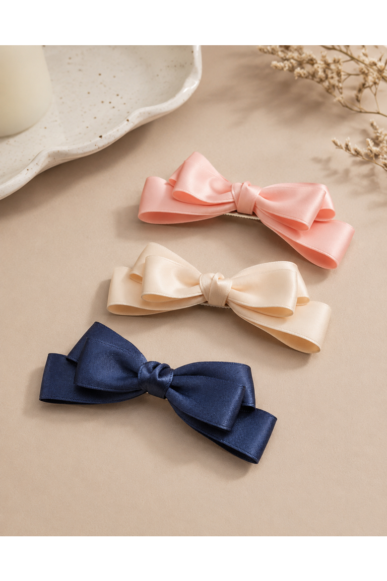 Large Double Bow Clip Set, Alternate, color, Navy Blue & Ivory