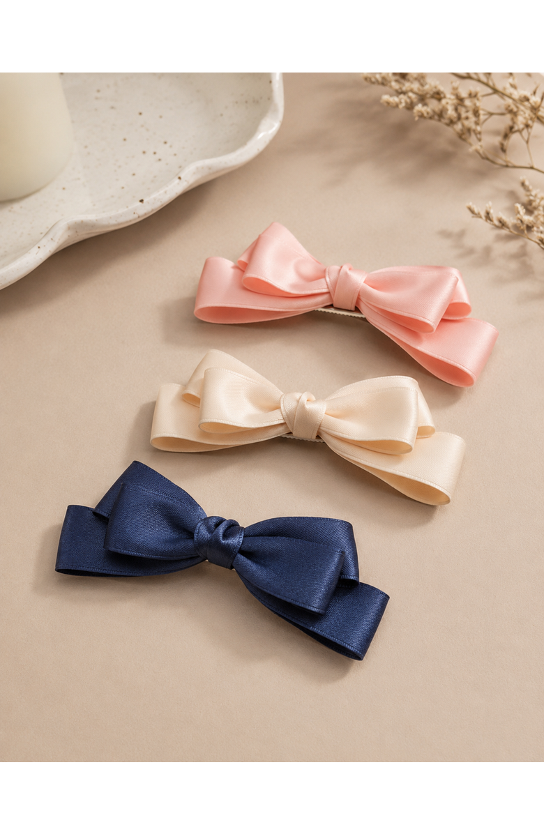 Puttisu Large Double Bow Clip Set, Alternate, color, Navy Blue & Ivory
