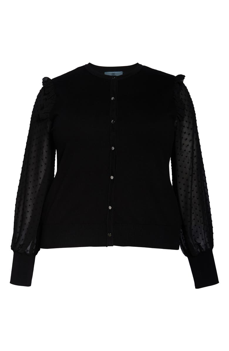 CeCe Clip Dot Ruffle Cardigan, Alternate, color, 