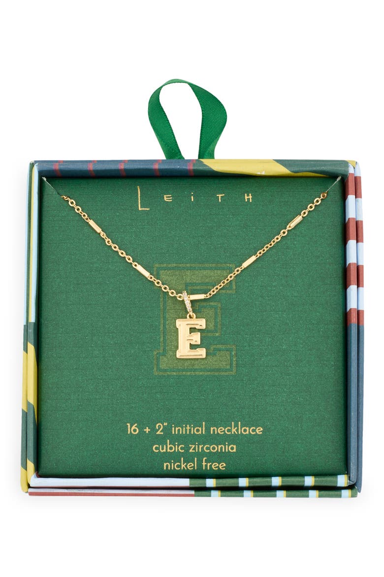 Varsity Font Cubic Zirconia Initial Pendant Necklace, Main, color, E- GOLD
