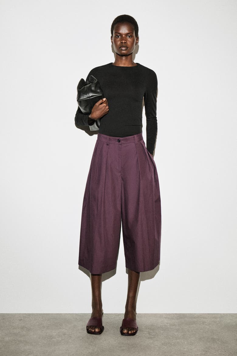 Pleated Cotton Pants, Main, color, BORDEAUX