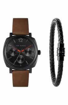 Ted Baker London Caine Leather Strap Watch & Bracelet Set, 42mm