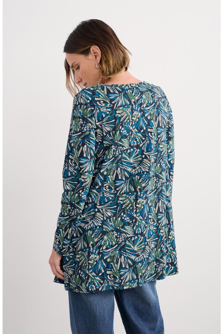 Frond Print Long Sleeve Cotton Jersey Tunic, Alternate, color, ARTIST MARKS MARITIME