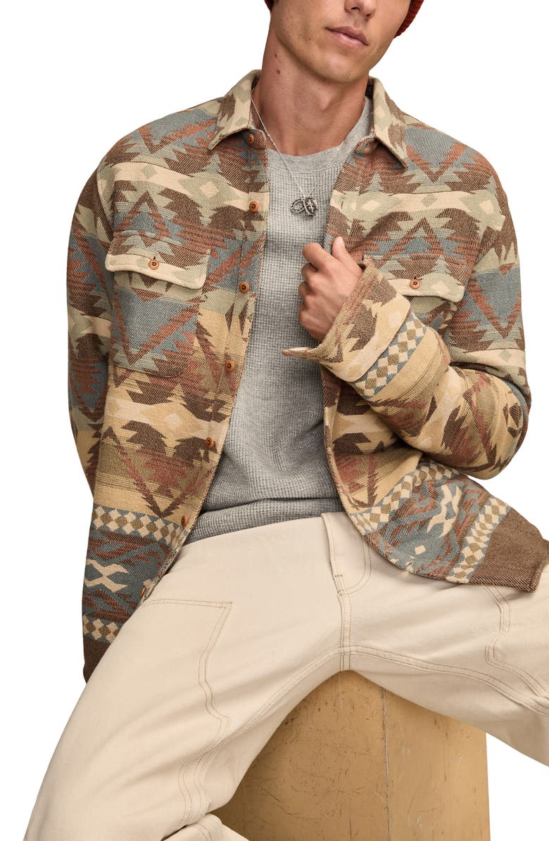 Lucky Brand Southwest Pattern Jacquard Cotton Flannel Button-Up Shirt, Alternate, color, Brown Multi