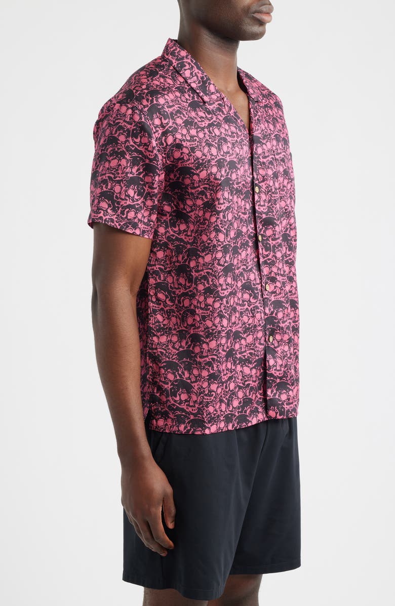 Boardies Skull Print Camp Shirt, Alternate, color, Black/ Red