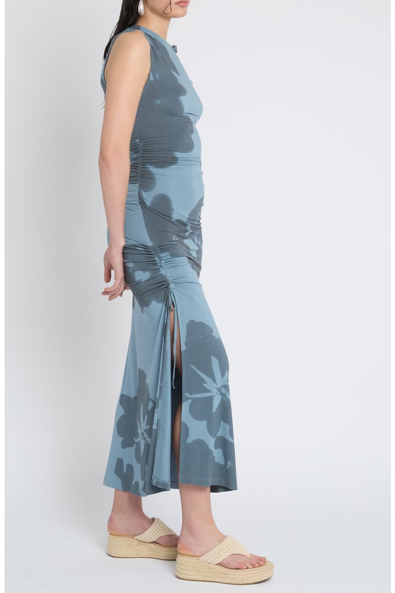 Placement Print Ruched Side Maxi Dress, Alternate, color, BLUE