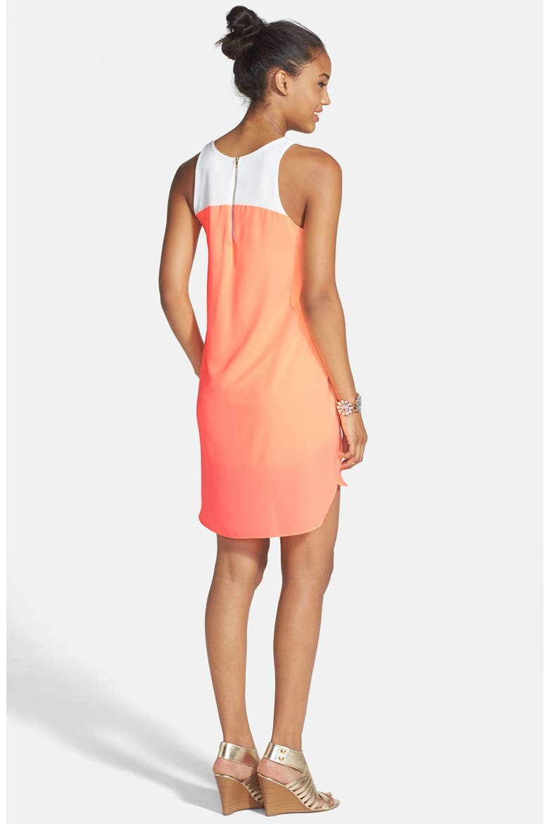 Colorblock High/Low Shift Dress, Alternate, color, CORAL/ IVORY