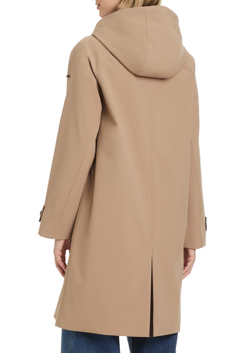 Contrast Collar Longline Raincoat, Alternate, color, KHAKI