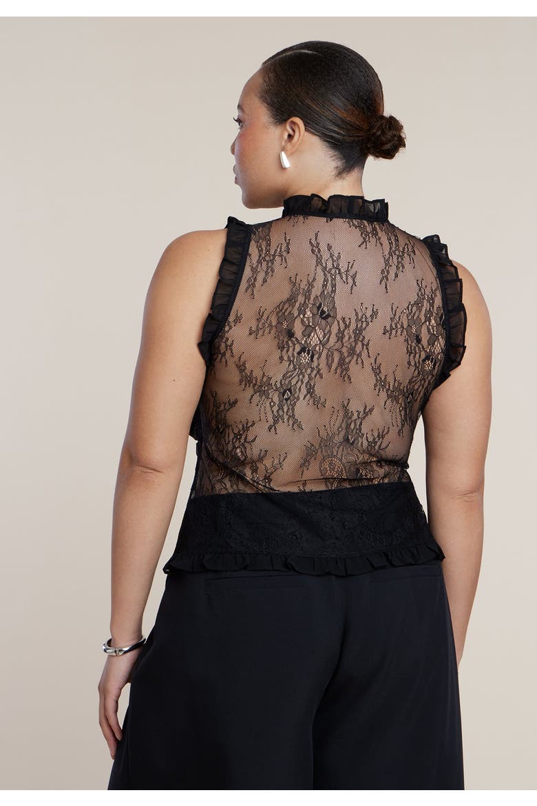 Ruffled Lace Top With Tie Detail, Alternate, color, BLACK ONYX